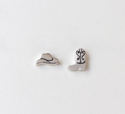 Sterling Silver Cowboy Boot & Hat Earrings – Mismatched Western Studs