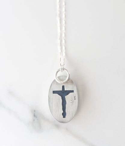 Hidden Crucifix Necklace- Sterling Silver and Dark Blue Dumortierite Gemstone