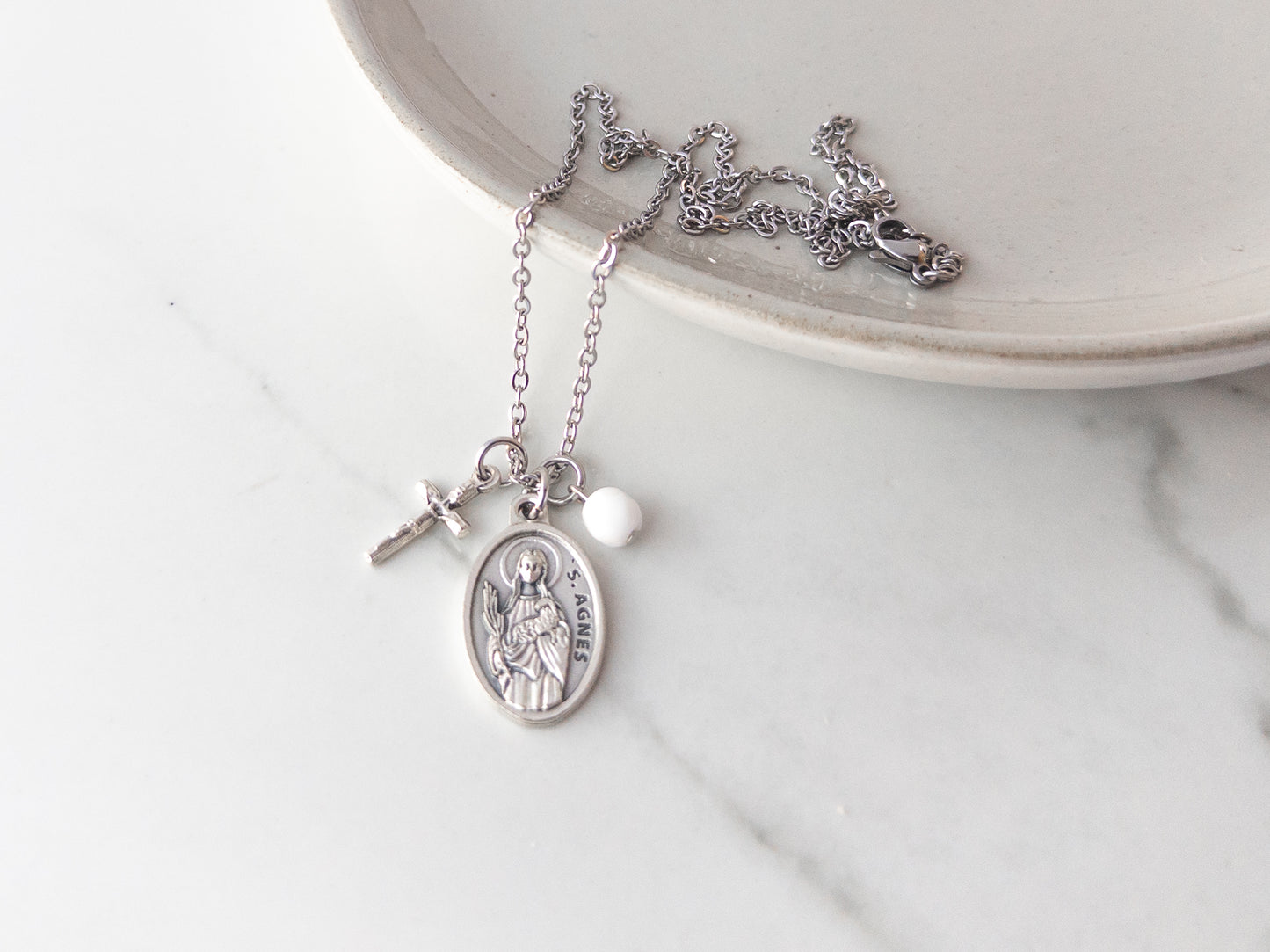 St Agnes & Crucifix Necklace