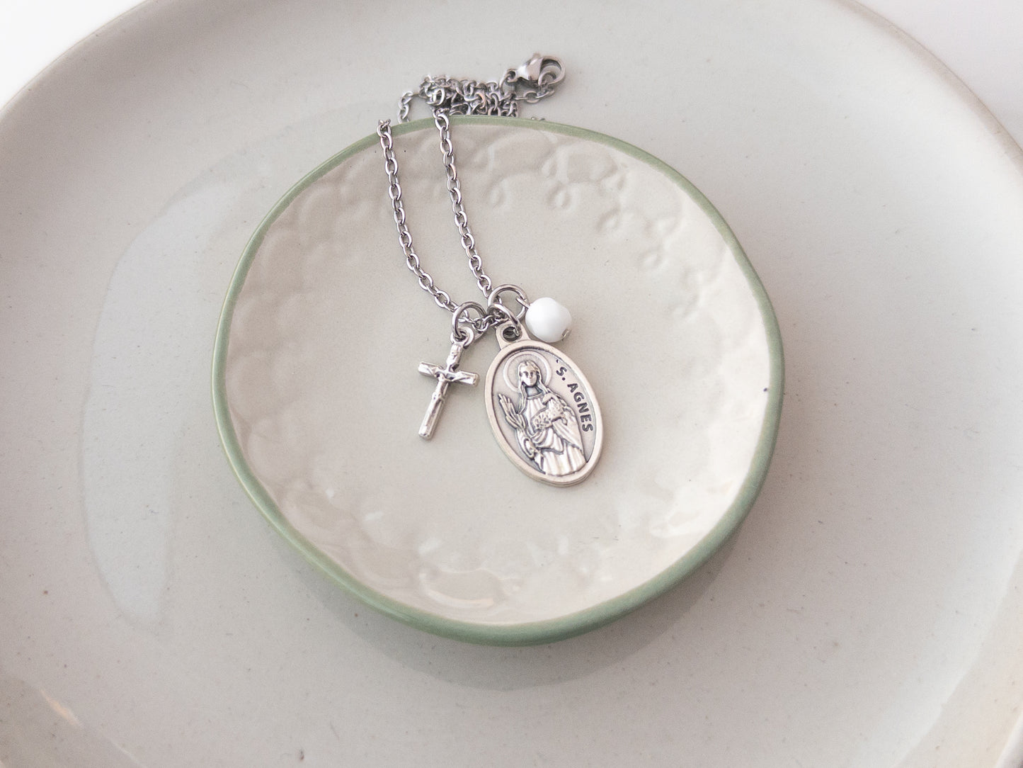 St Agnes & Crucifix Necklace