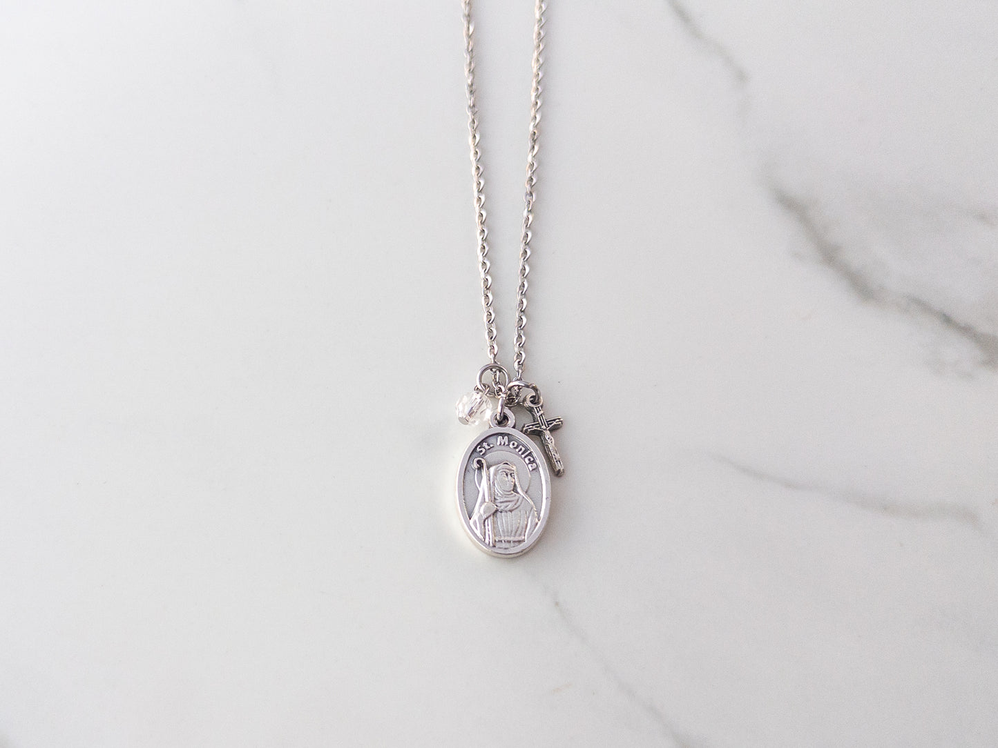 St Monica and Crucifix Necklace