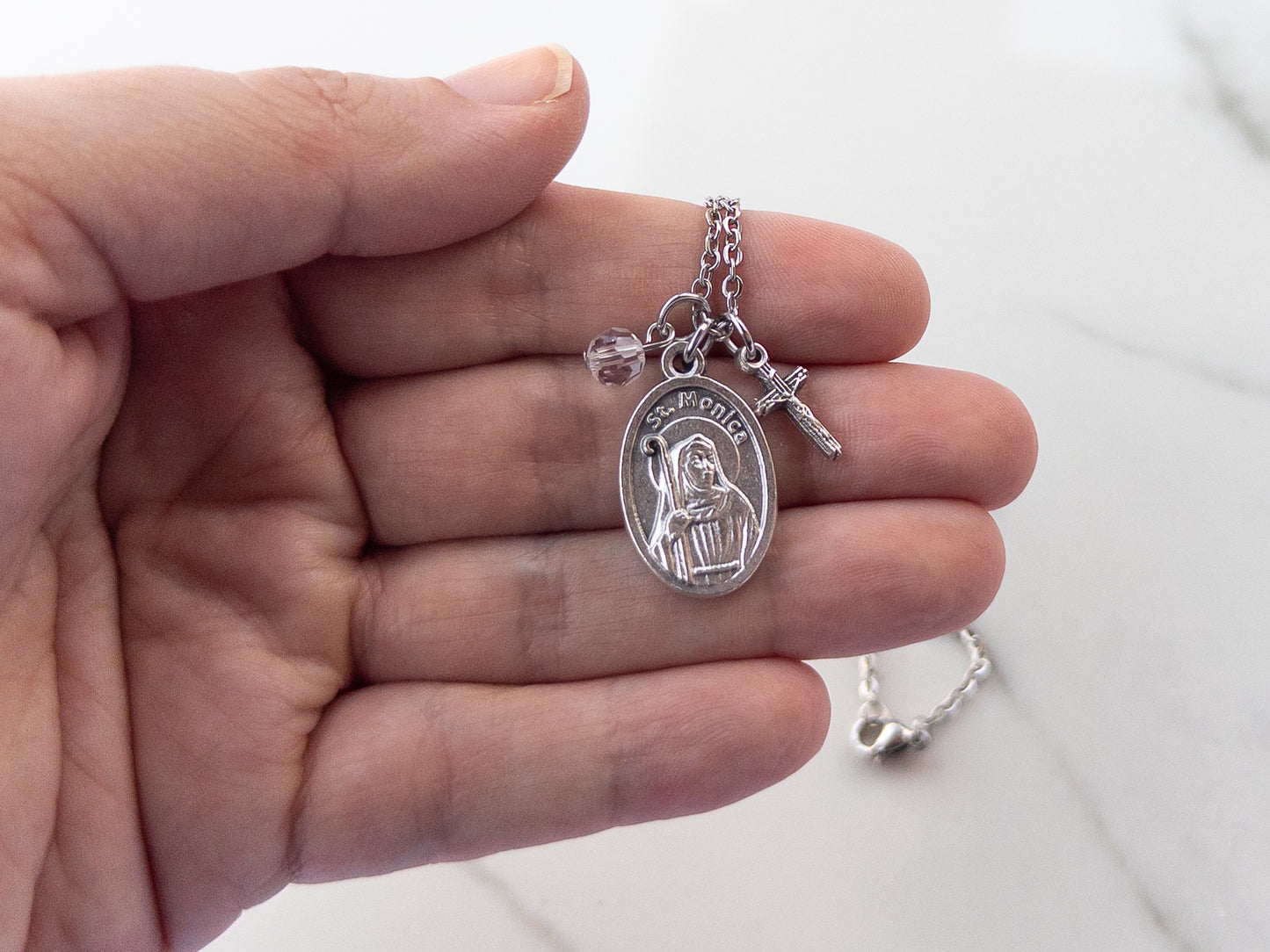 St Monica and Crucifix Necklace