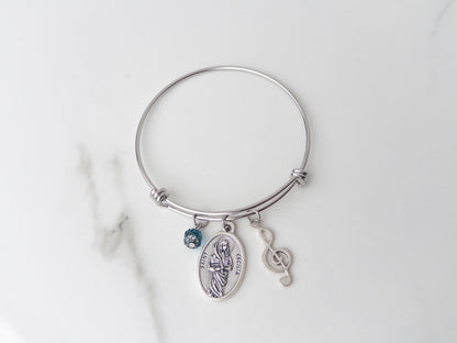 St. Cecilia Treble Clef Bracelet for Musicians | Catholic Confirmation Gift for Girls