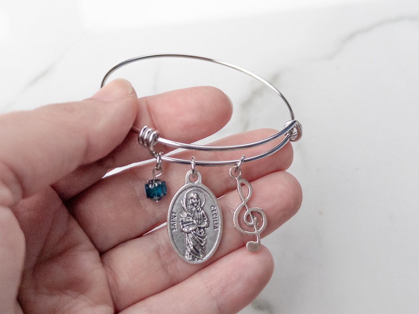 St. Cecilia Treble Clef Bracelet for Musicians | Catholic Confirmation Gift for Girls
