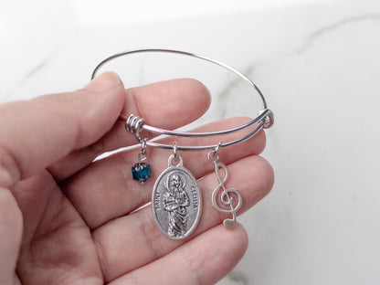 St. Cecilia Treble Clef Bracelet for Musicians | Catholic Confirmation Gift for Girls