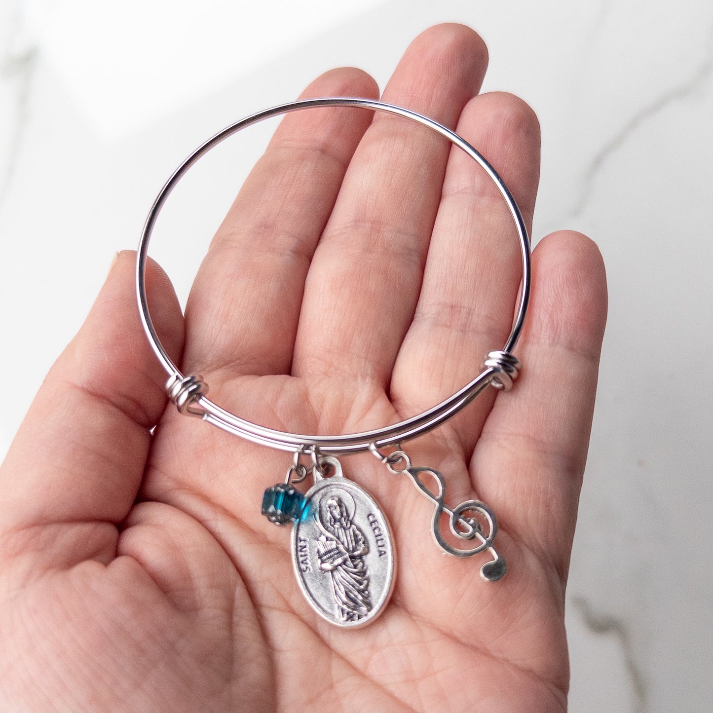 St. Cecilia Treble Clef Bracelet for Musicians | Catholic Confirmation Gift for Girls