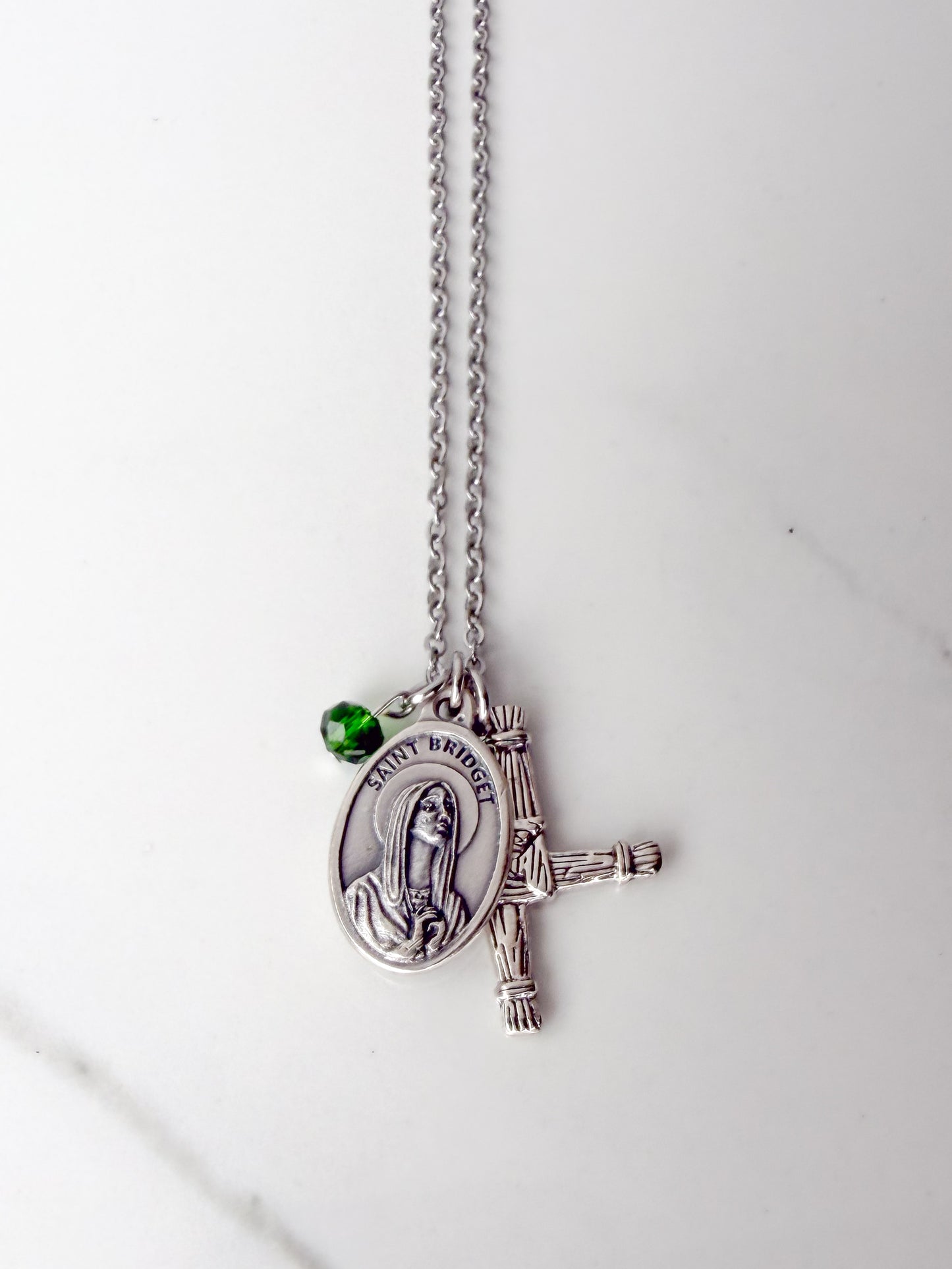 St Brigid Necklace – Saint Bridget Medal & St Brigid’s Cross Irish Catholic Jewelry