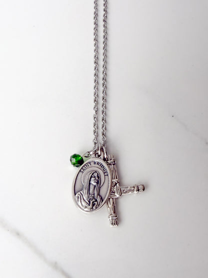St Brigid Necklace – Saint Bridget Medal & St Brigid’s Cross Irish Catholic Jewelry