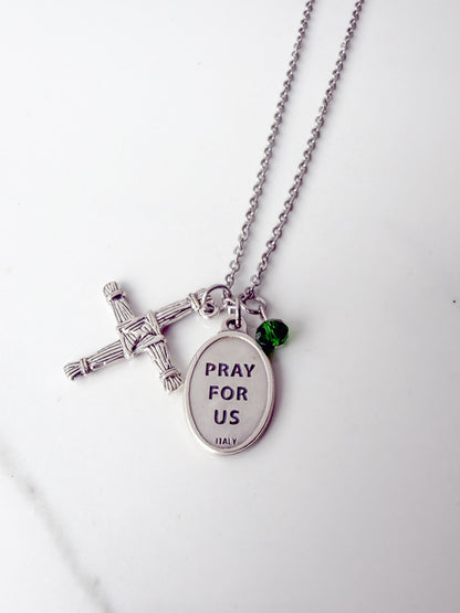 St Brigid Necklace – Saint Bridget Medal & St Brigid’s Cross Irish Catholic Jewelry