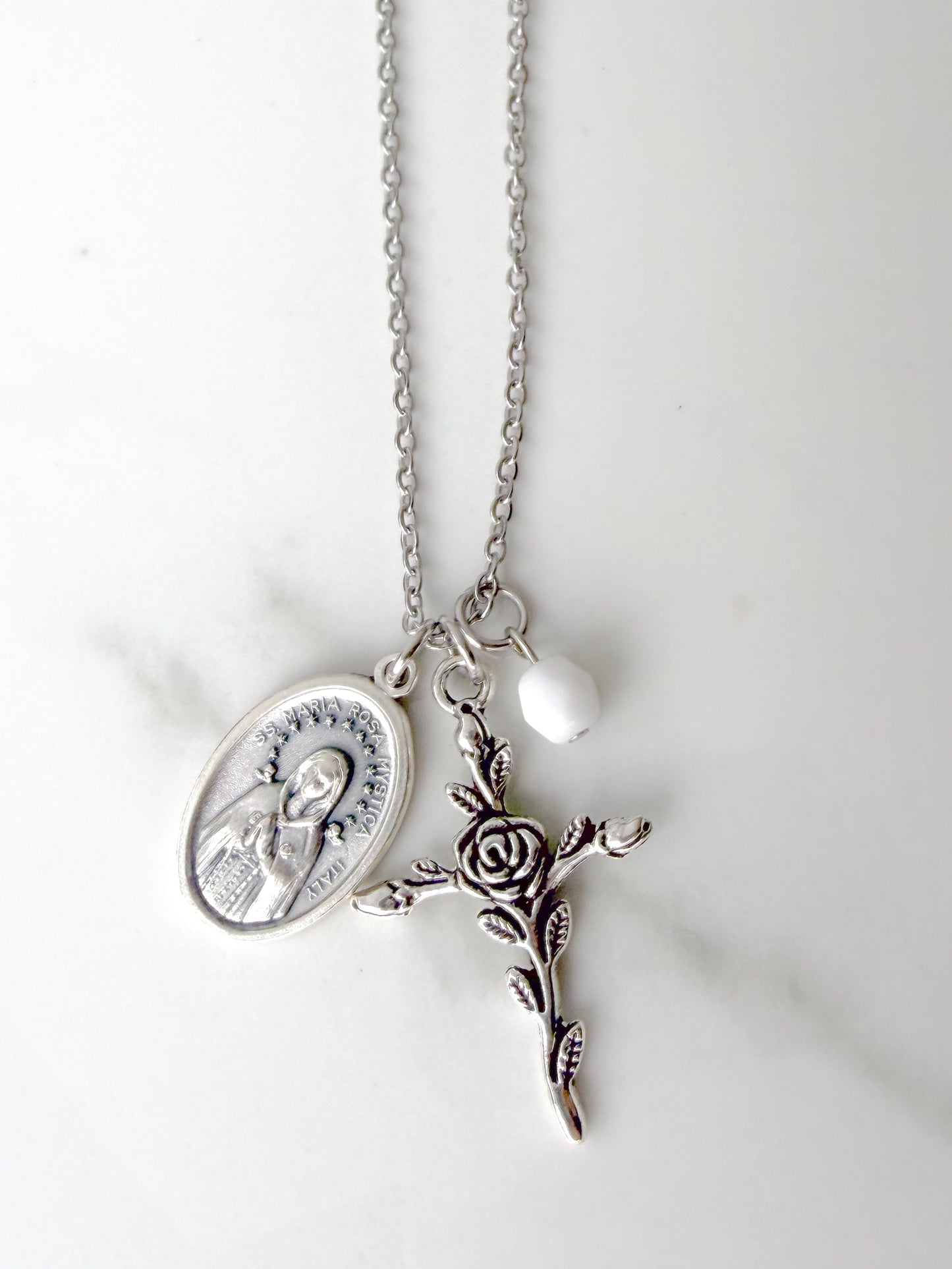 Rosa Mystica Catholic Necklace – Marian Devotional Jewelry