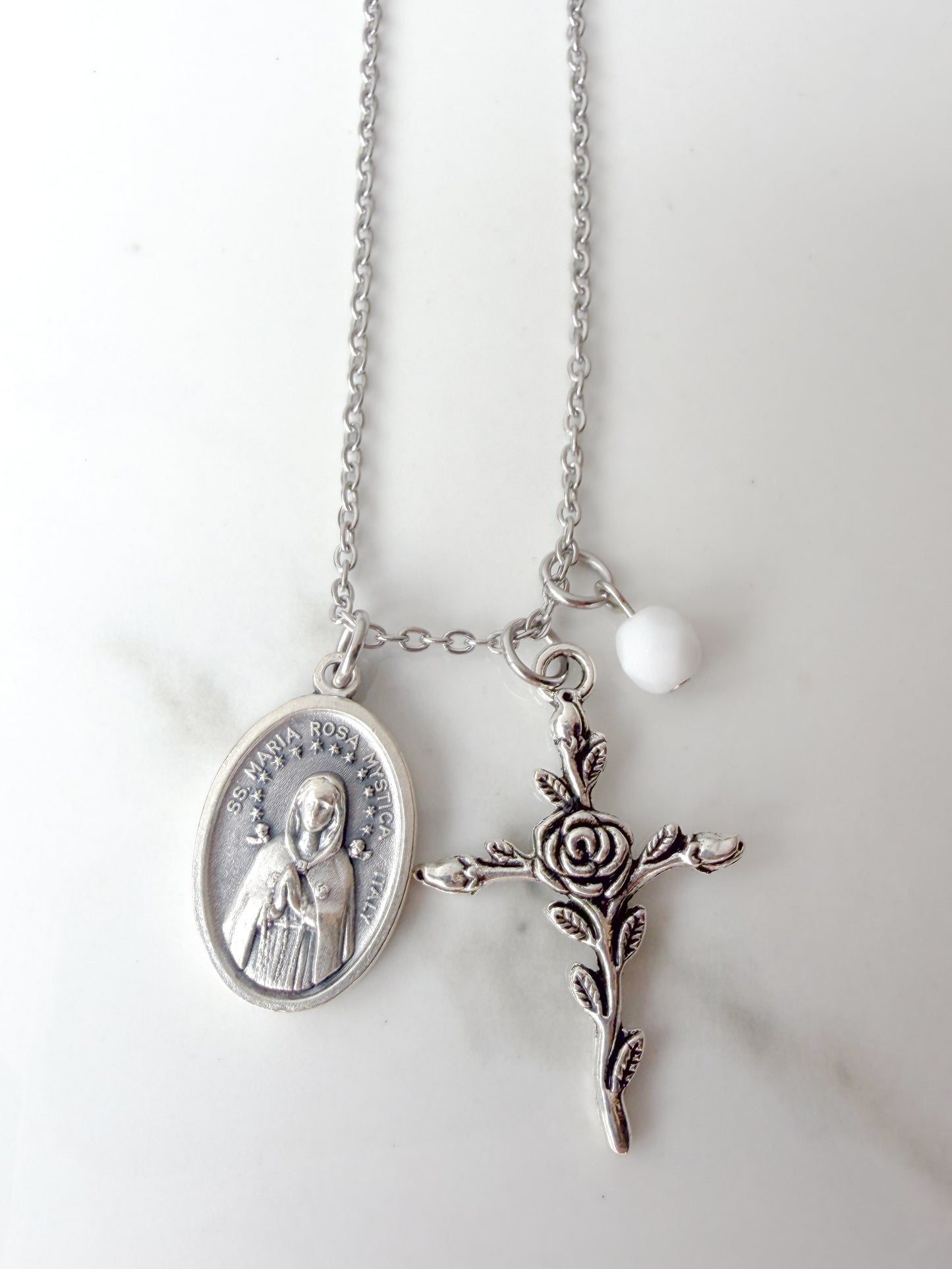 Rosa Mystica Catholic Necklace – Marian Devotional Jewelry