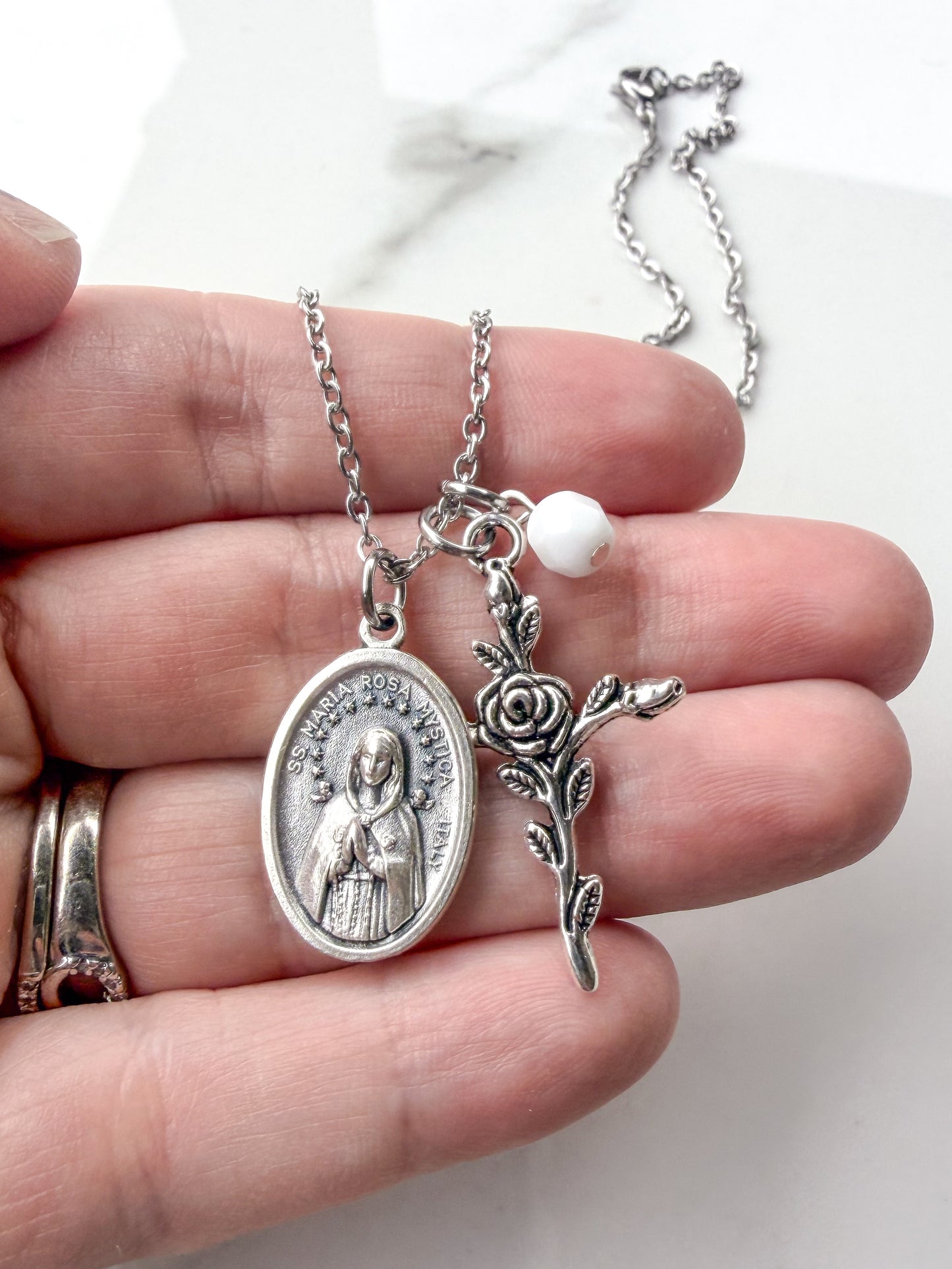 Rosa Mystica Catholic Necklace – Marian Devotional Jewelry