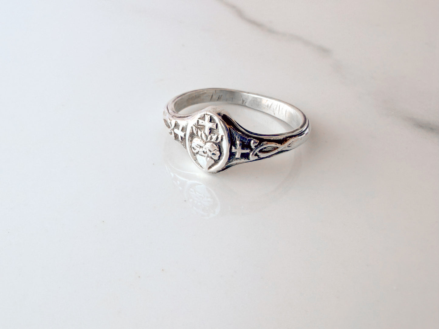 Vinatge-Style Sterling Sacred Heart Ring – Ready to Ship