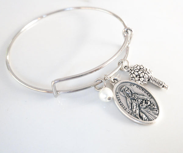 St Elizabeth of Hungary Bangle Bracelet for Brides - Sagely Sparrow