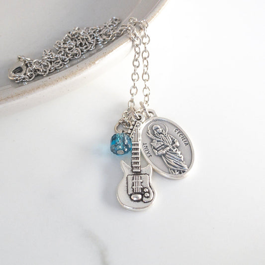 St Cecilia and Guitar Necklace - Sagely Sparrow