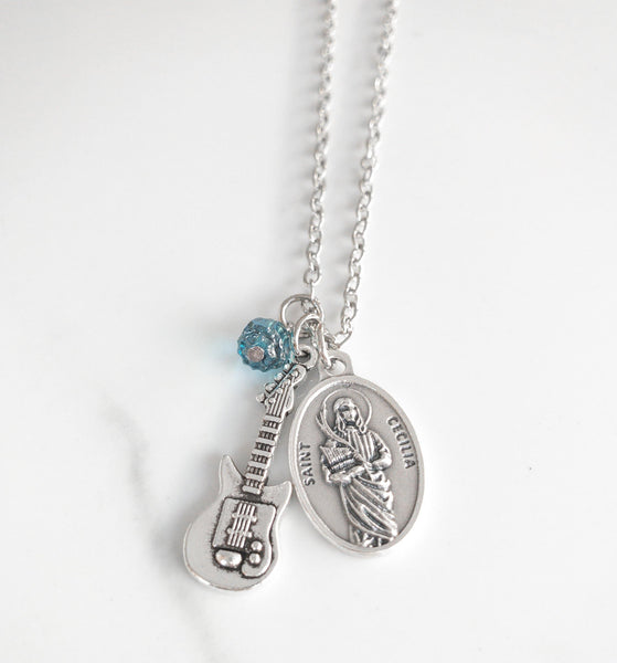 St Cecilia and Guitar Necklace - Sagely Sparrow