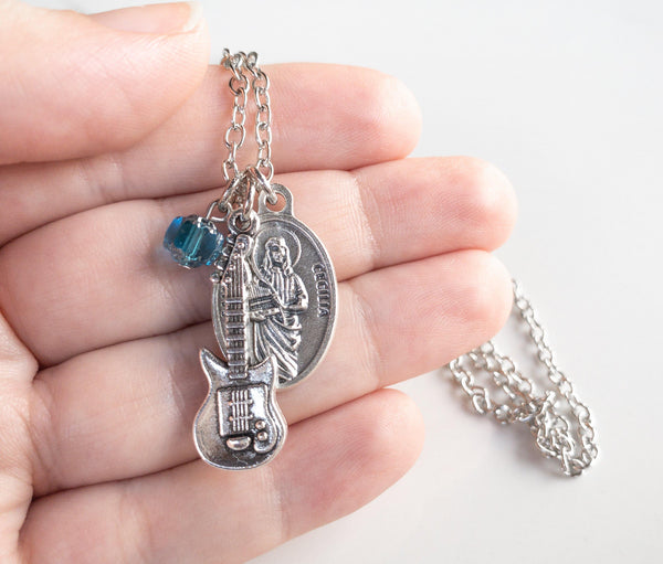 St Cecilia and Guitar Necklace - Sagely Sparrow