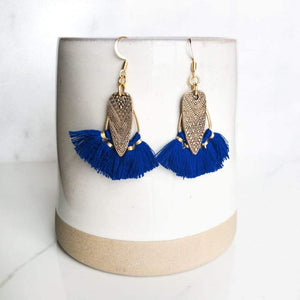 Blue and Gold Tassel Earrings - Earrings