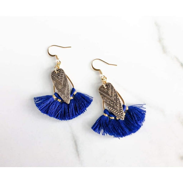 Blue and Gold Tassel Earrings - Earrings