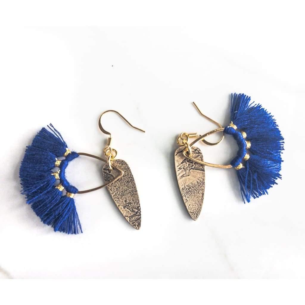 Blue and Gold Tassel Earrings - Earrings