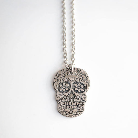 Flowers and Hearts Sugar Skull Necklace - Necklace
