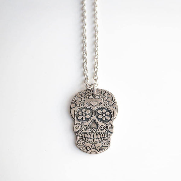 Flowers and Hearts Sugar Skull Necklace - Necklace
