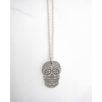 Flowers and Hearts Sugar Skull Necklace - Necklace