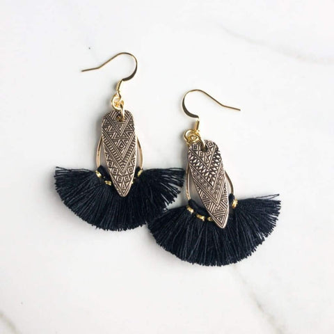 Gold and Black Tassel Earrings - Earrings