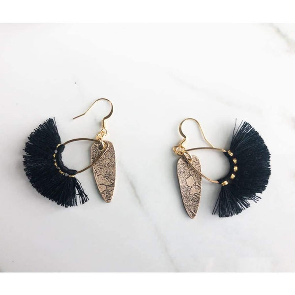 Gold and Black Tassel Earrings - Earrings