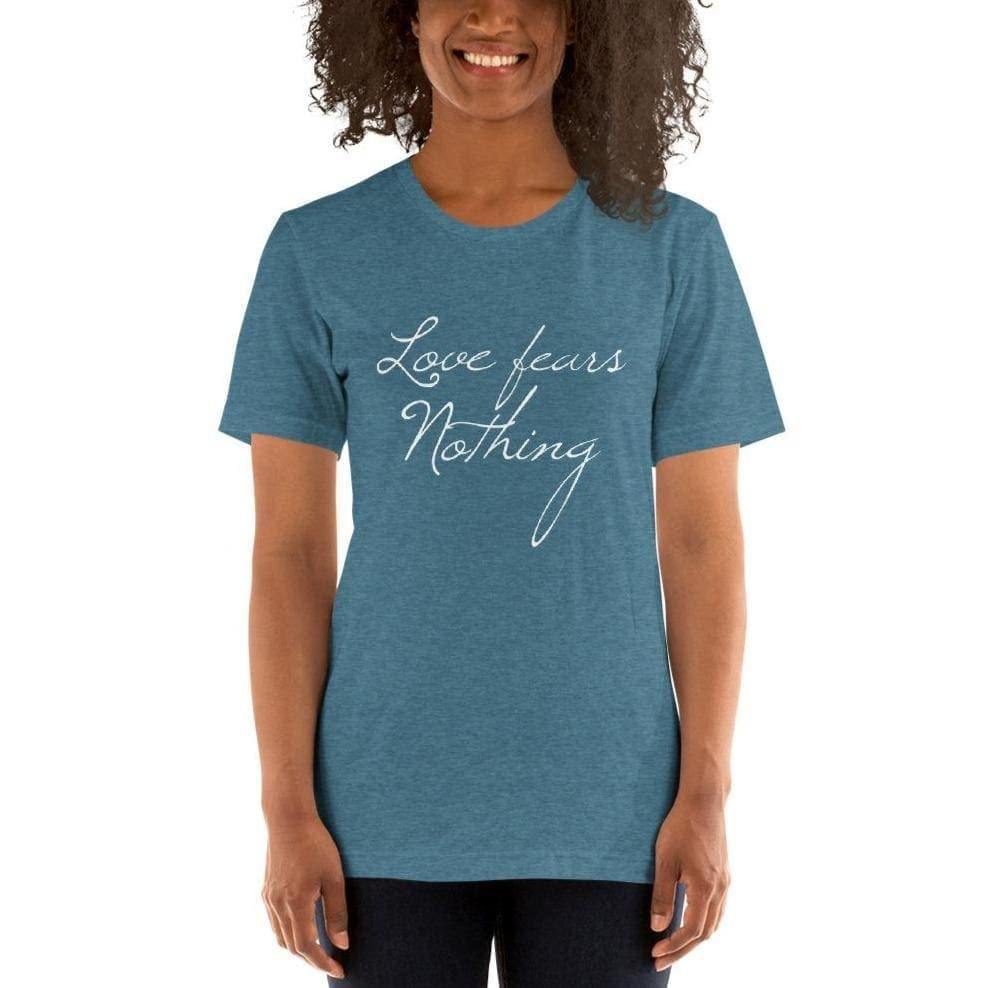 St Faustina Love Fears Nothing Quote Tee - Heather Deep Teal