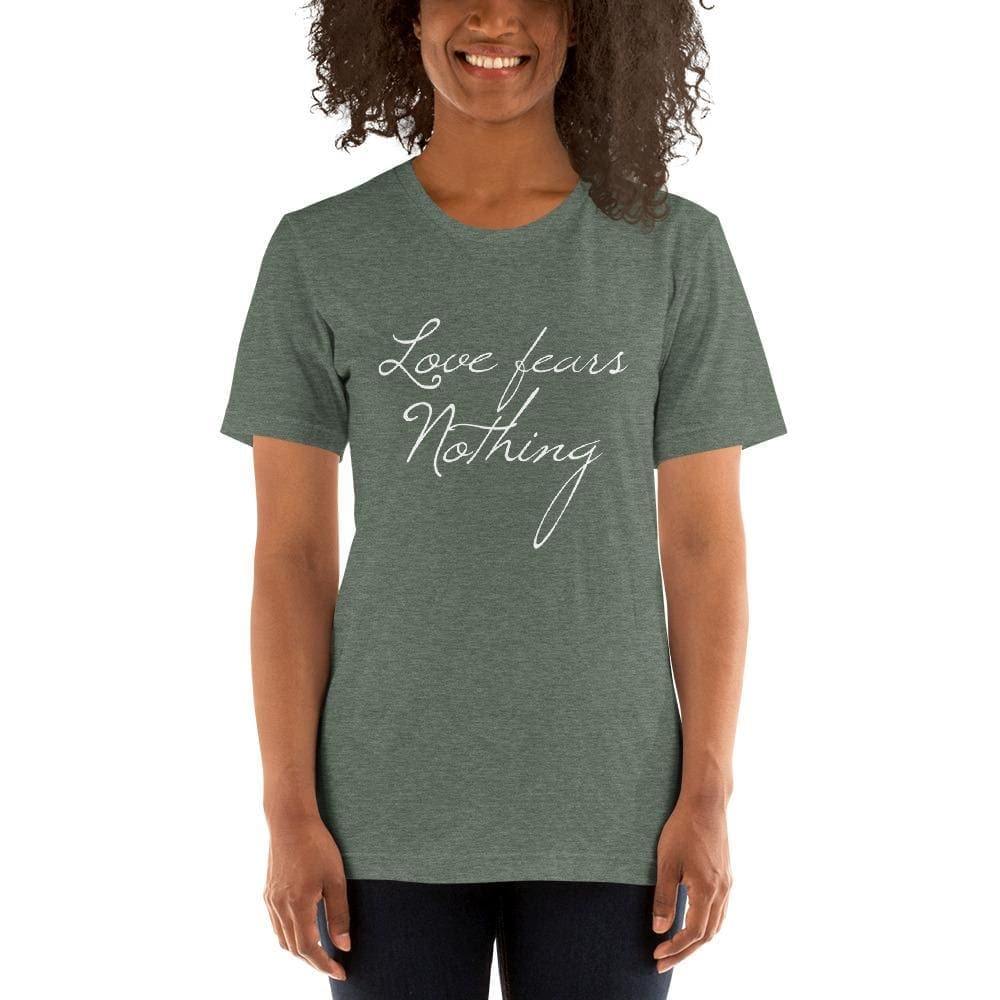 St Faustina Love Fears Nothing Quote Tee - Heather Forest / 