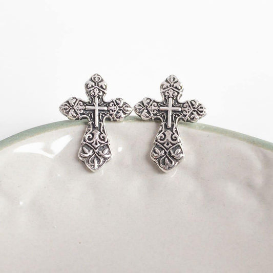 Sterling Silver Cross Stud Earrings - Earrings