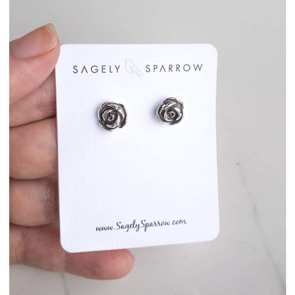 Sterling Silver Rose Stud Earrings - Sagely Sparrow Earrings