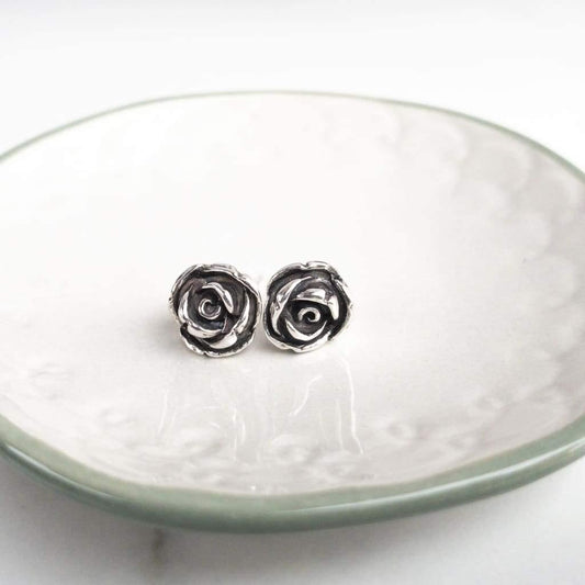 Sterling Silver Rose Stud Earrings - Sagely Sparrow Earrings